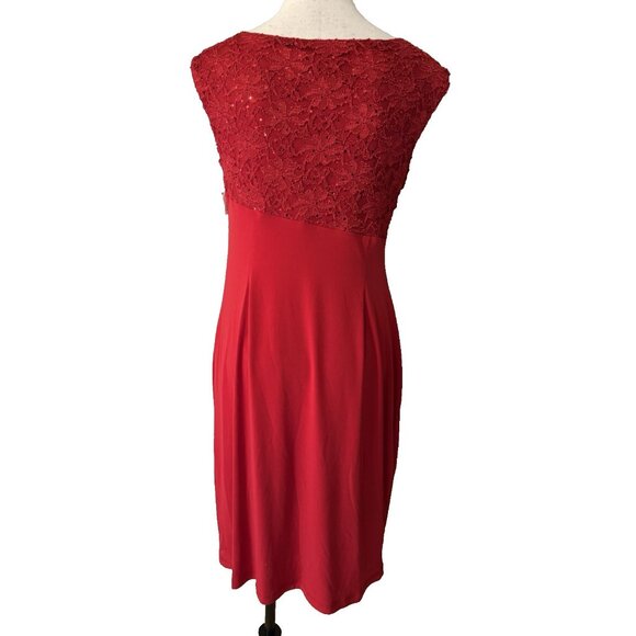 Connected Apparel Dress 14 Red Sequin Lace Trim Sleeveless Washable NEW - Picture 2 of 9